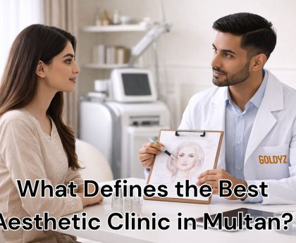 Doctor performing aesthetic consultation at GoldyZ Aesthetics clinic in Multan
