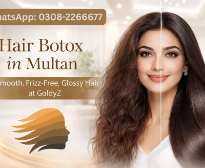 Hair Botox in Multan before and after result at GoldyZ Aesthetics showing smooth frizz free glossy hair
