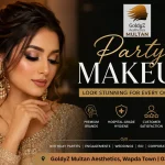 Professional party makeup look in Multan by GoldyZ featuring glamorous HD makeup using premium brands with hospital-grade hygiene standards
