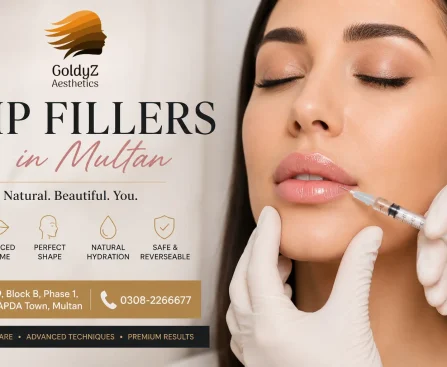 Professional lip filler treatment at GoldyZ Multan Aesthetics using premium hyaluronic acid fillers for natural-looking lip enhancement.