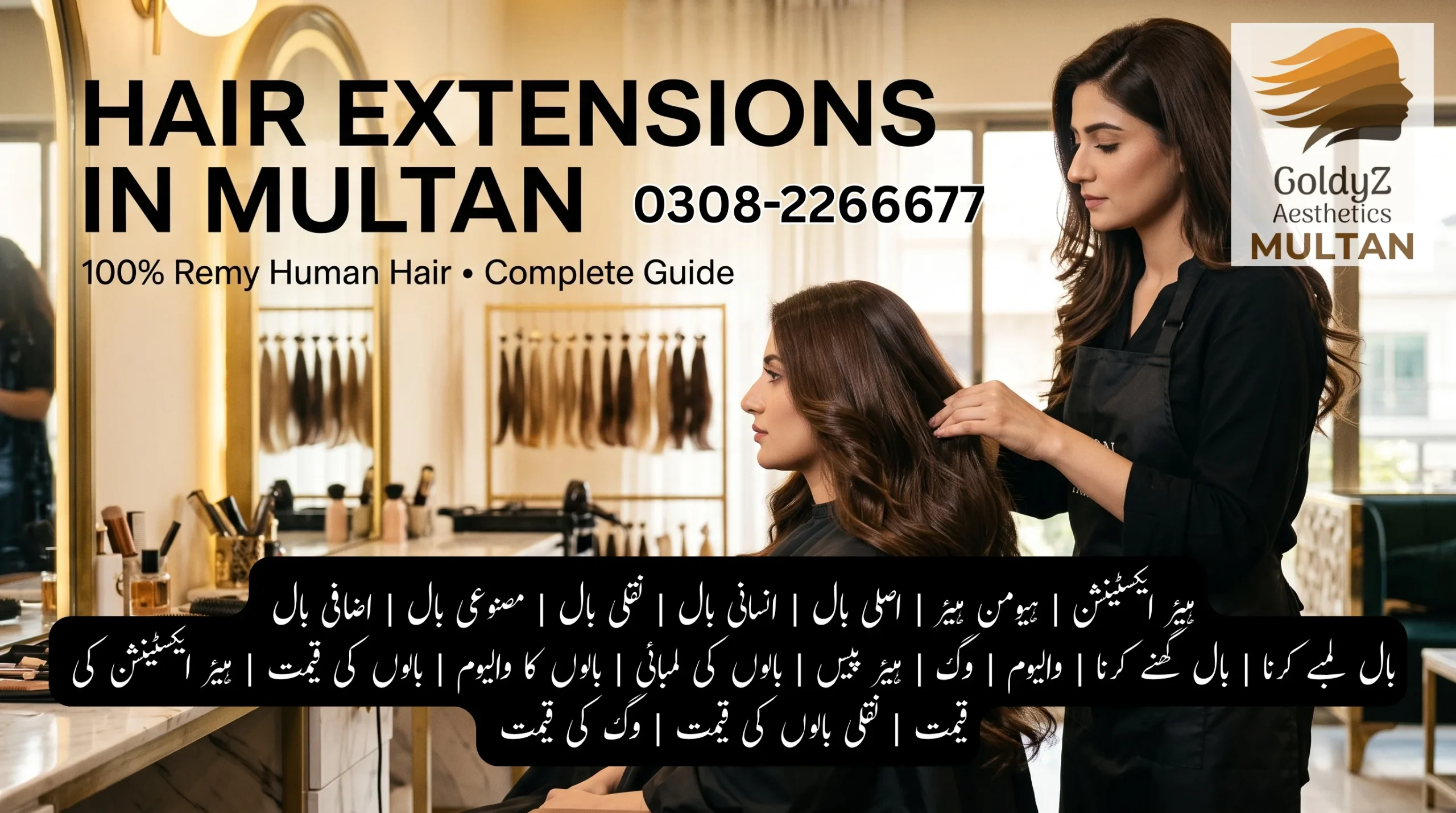 Synthetic fake hair extensions and 100% human hair extensions compared side-by-side at Salon in Multan | GoldyZ Multan Aesthetics