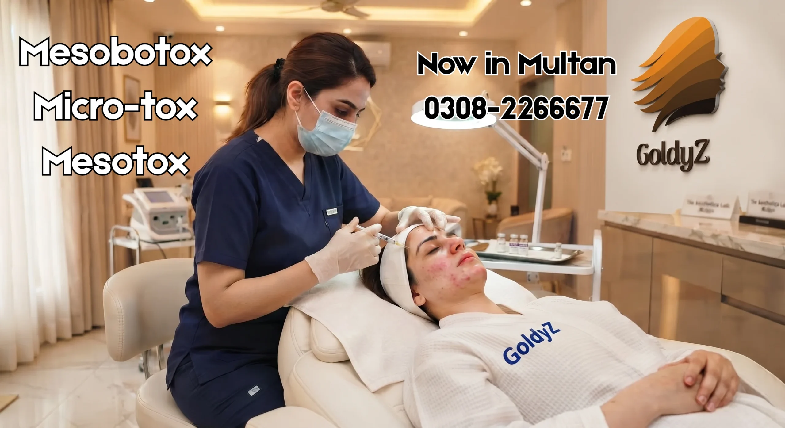 Mesobotox, Micro-tox, and Mesotox treatment session at GoldyZ Multan Aesthetics clinic