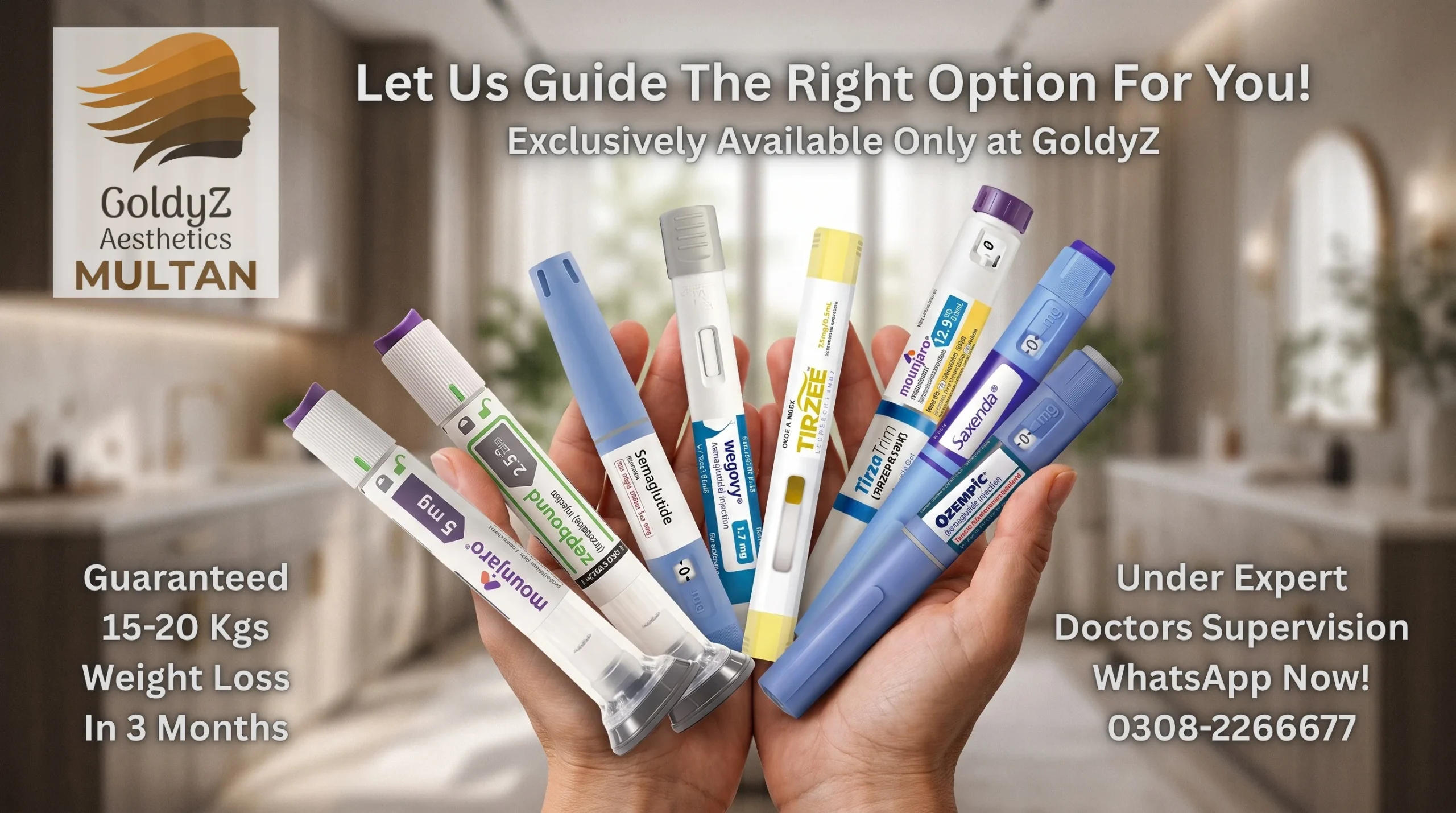 Weight loss injections including Mounjaro, Zepbound, Wegovy, Tirzee, Tirzatrim, Saxenda, meptide, zeptide and Ozempic at GoldyZ Multan