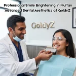 Professional teeth whitening and brightening treatment performed by an expert doctor at GoldyZ Multan Aesthetics in Wapda Town, Multan, showcasing a radiant and confident smile.