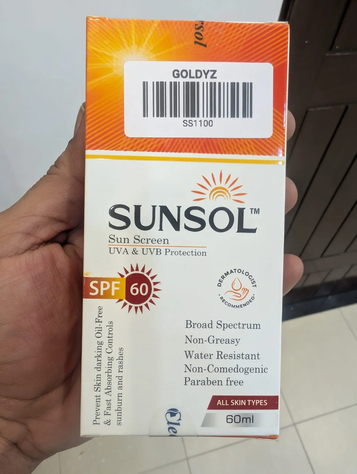 Sunsol SPF 60 sunscreen for broad-spectrum UVA and UVB protection